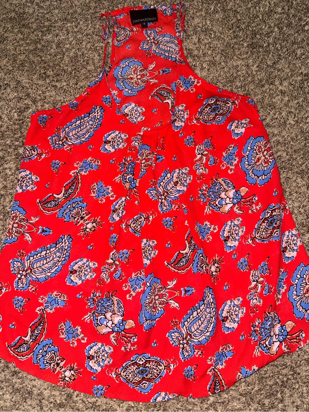 Cynthia Rowley Adjustable Strapped Red Paisley & Blue Floral Halter Camisole
